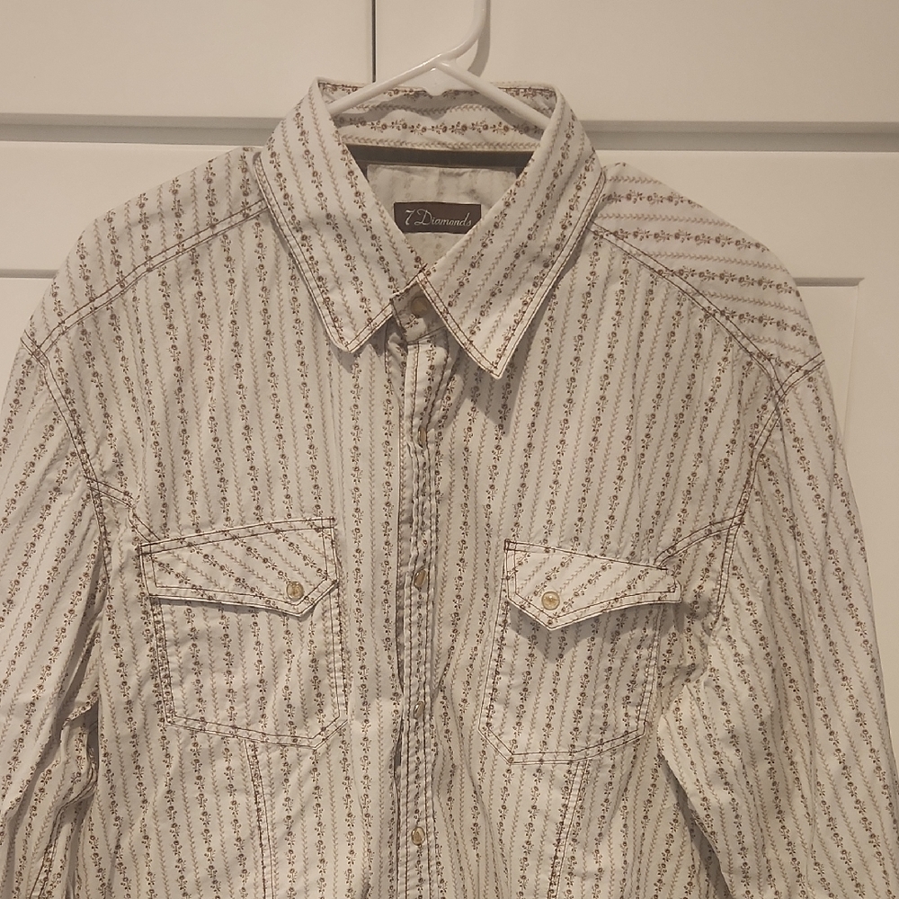 7 Diamonds Cream and Brown Patterned Shirt